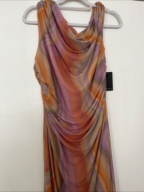 Eloquii Watercolor Cowl Neck Maxi in Pink and Orange